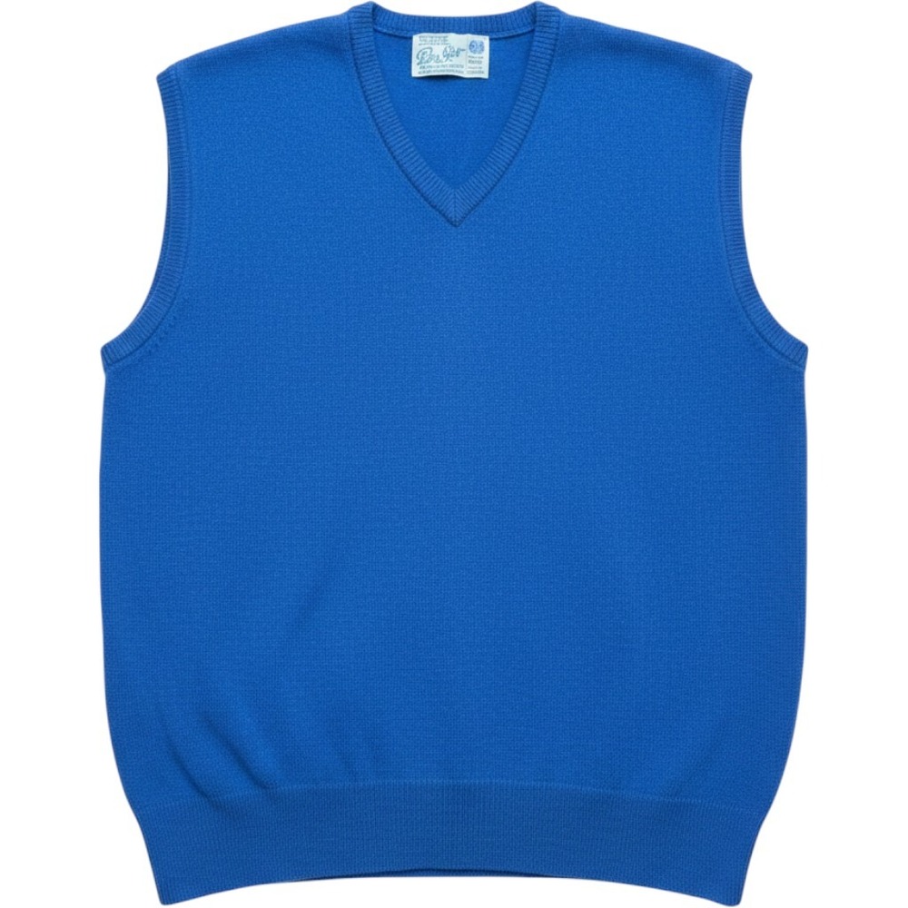 Peter Scott Scotland Pure Lambswool V-Neck Sweater Vest Royal Blue Mens